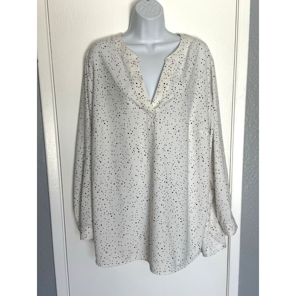 CAROLINA BELLE White Black Heart Spotted Long Sleeve Blouse Women’s 1X